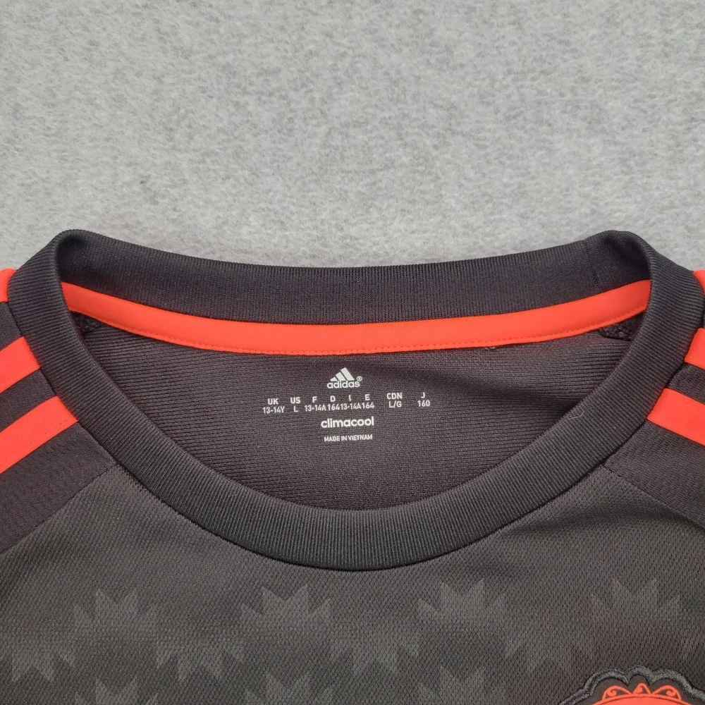 Adidas Manchester United Jersey Kids Large Black Orange Climacool Chevrolet